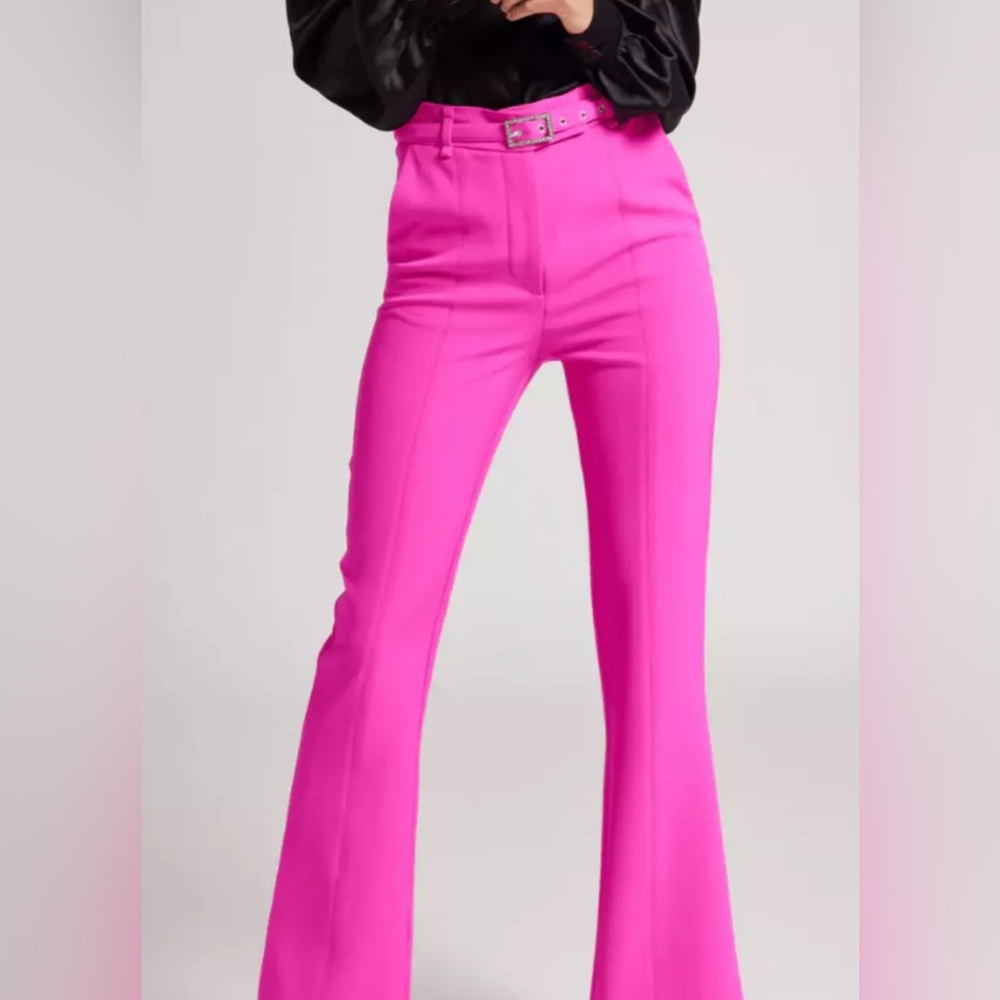 NWT 8 Generation Love Pink Flare Pants Crepe Magenta Belted High Waist